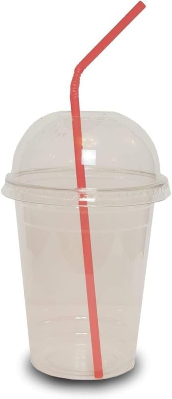 Smoothie Plastic Cup with Clear Plastic Dome Lid for Smoothie, Milkshake, Juice, Soda, Cocktail, Perfect for Parties, Weddings, Birthdays, BBQ, Restaurants