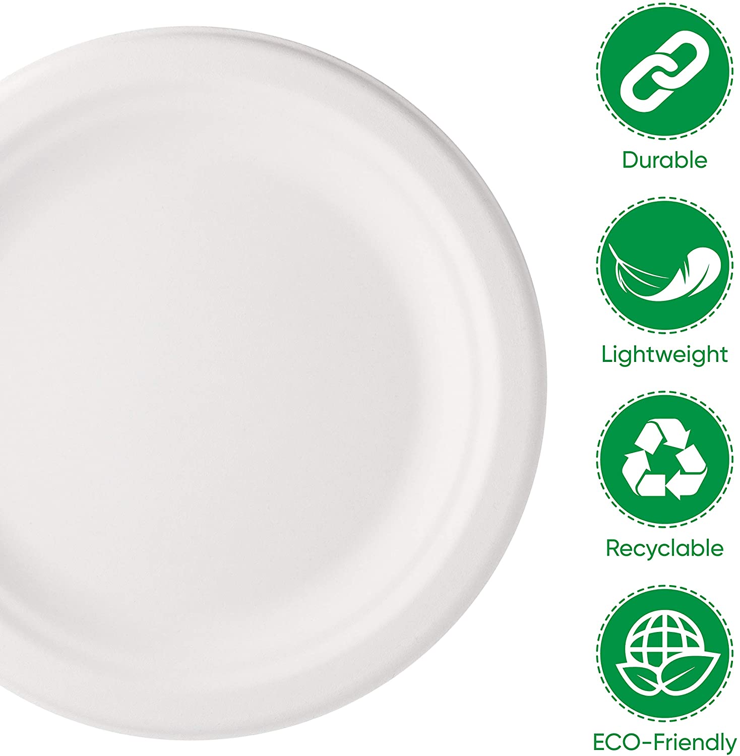 Frenterprises 50 x White Round Microwavable Plastic Plates – 10inch Reusable Party Plates – Bio-Degradable Plates – Super Rigid Dinner Plates